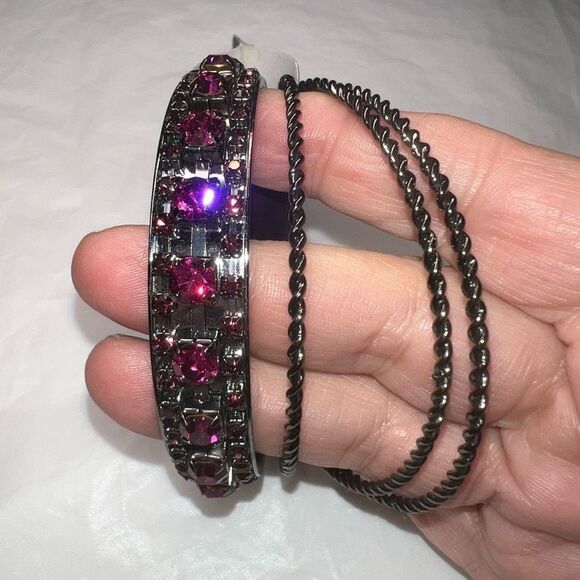 G by Gennaro Gunmetal And Pink Crystal Bangle Set - Picture 1 of 7